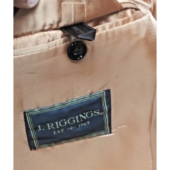 J. RIGGINGS Blazer Jacket Mens 44R Brown tan Wool-blend Houndstooth Sports Coat - Picture 11 of 16